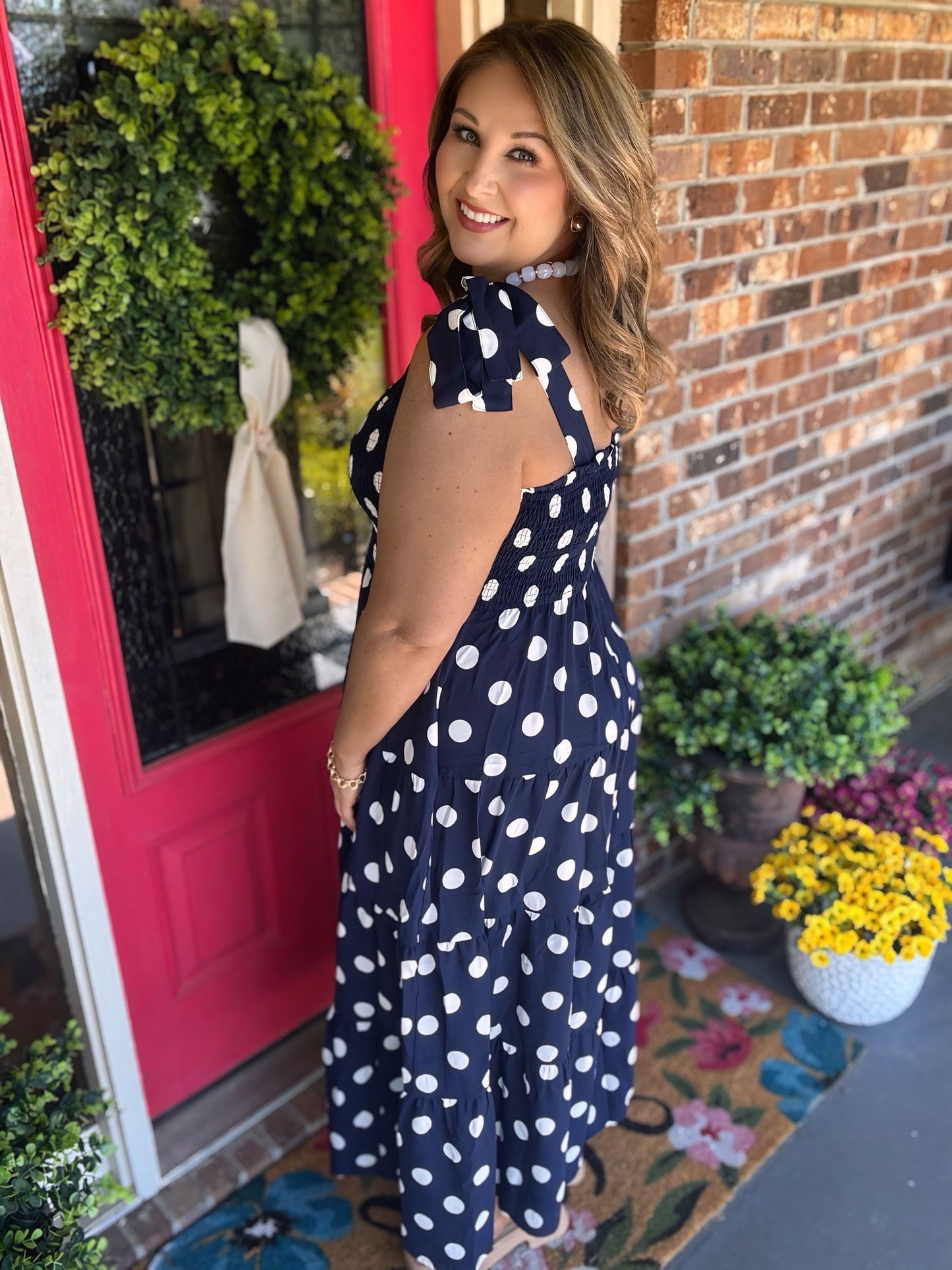 Navy Polka Dot Midi Dress