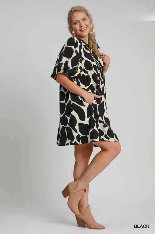 Black Two Tone Abstract Dress