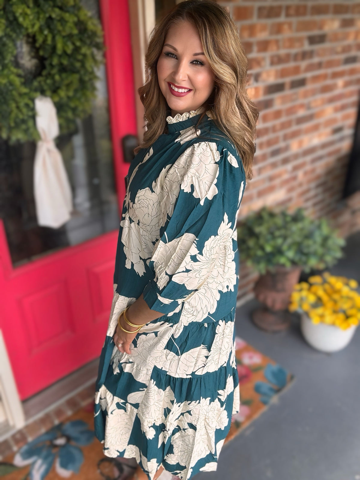Umgee Teal Floral Tiered Maxi Dress