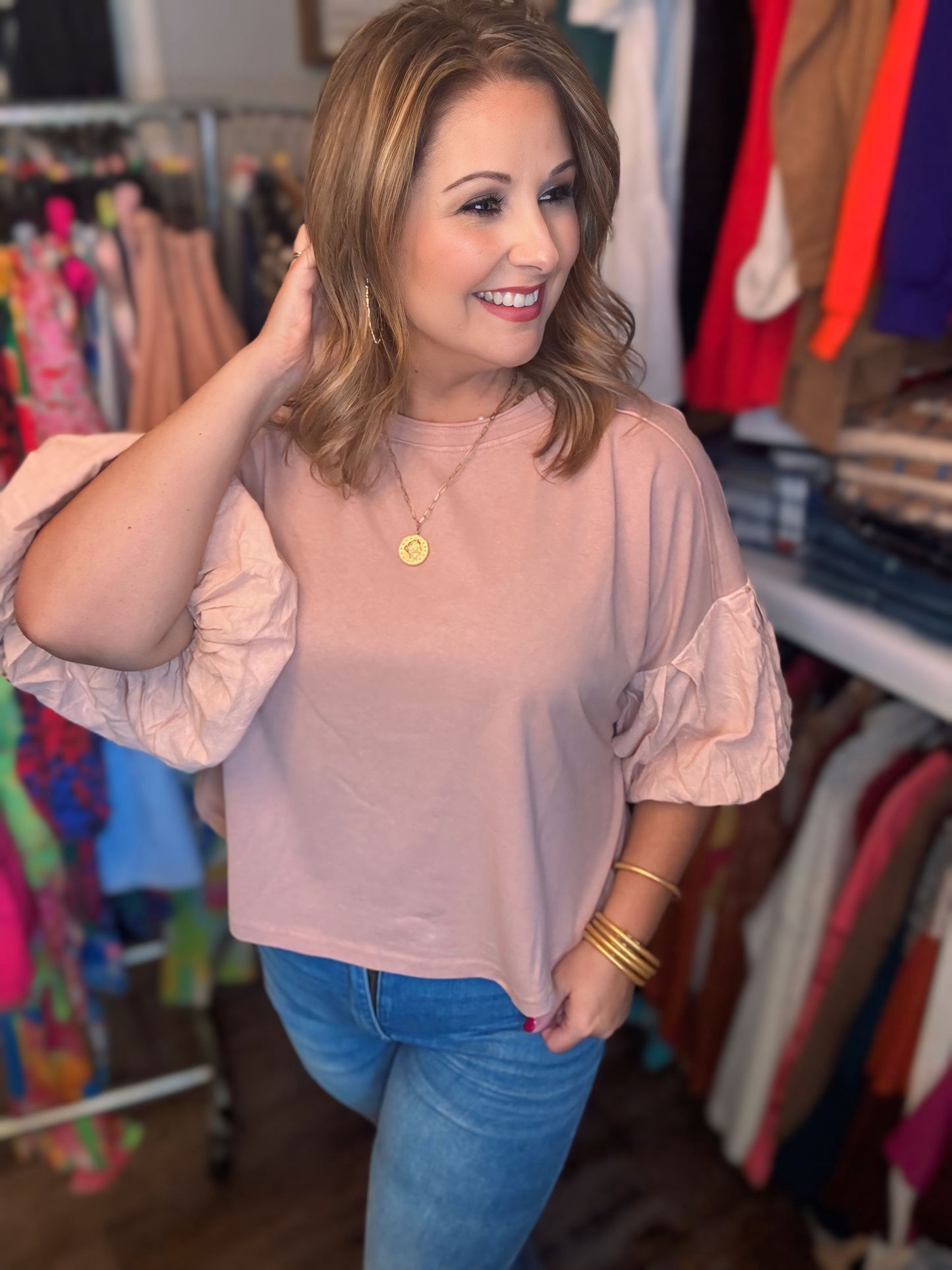 Dramatic Puff Sleeve Top in Mauve