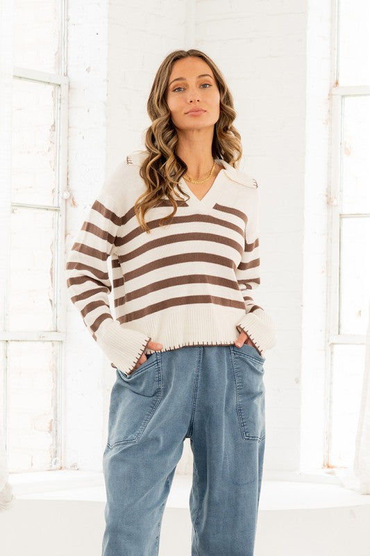 Rory mocha striped sweater top