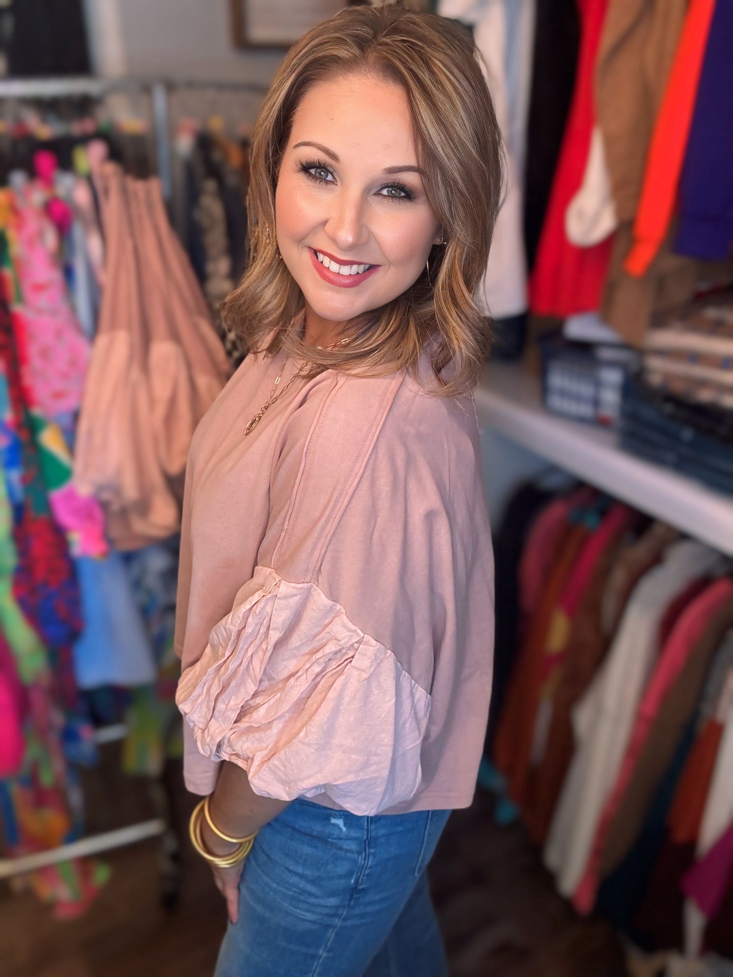 Dramatic Puff Sleeve Top in Mauve