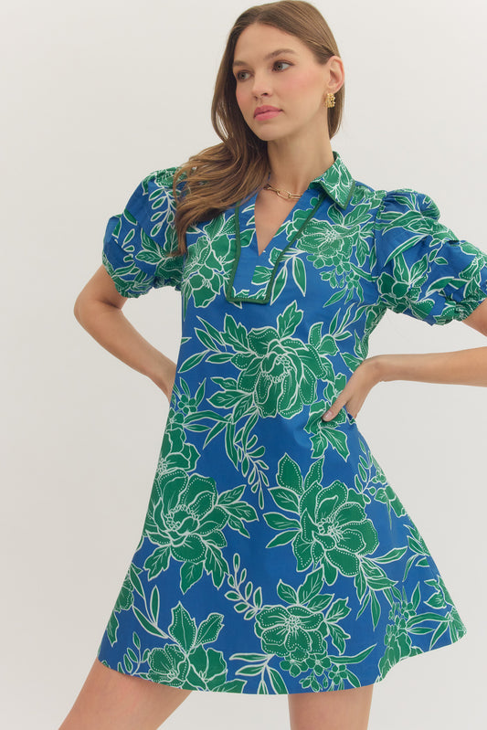 Entro Blue/Green Floral Mini Dress