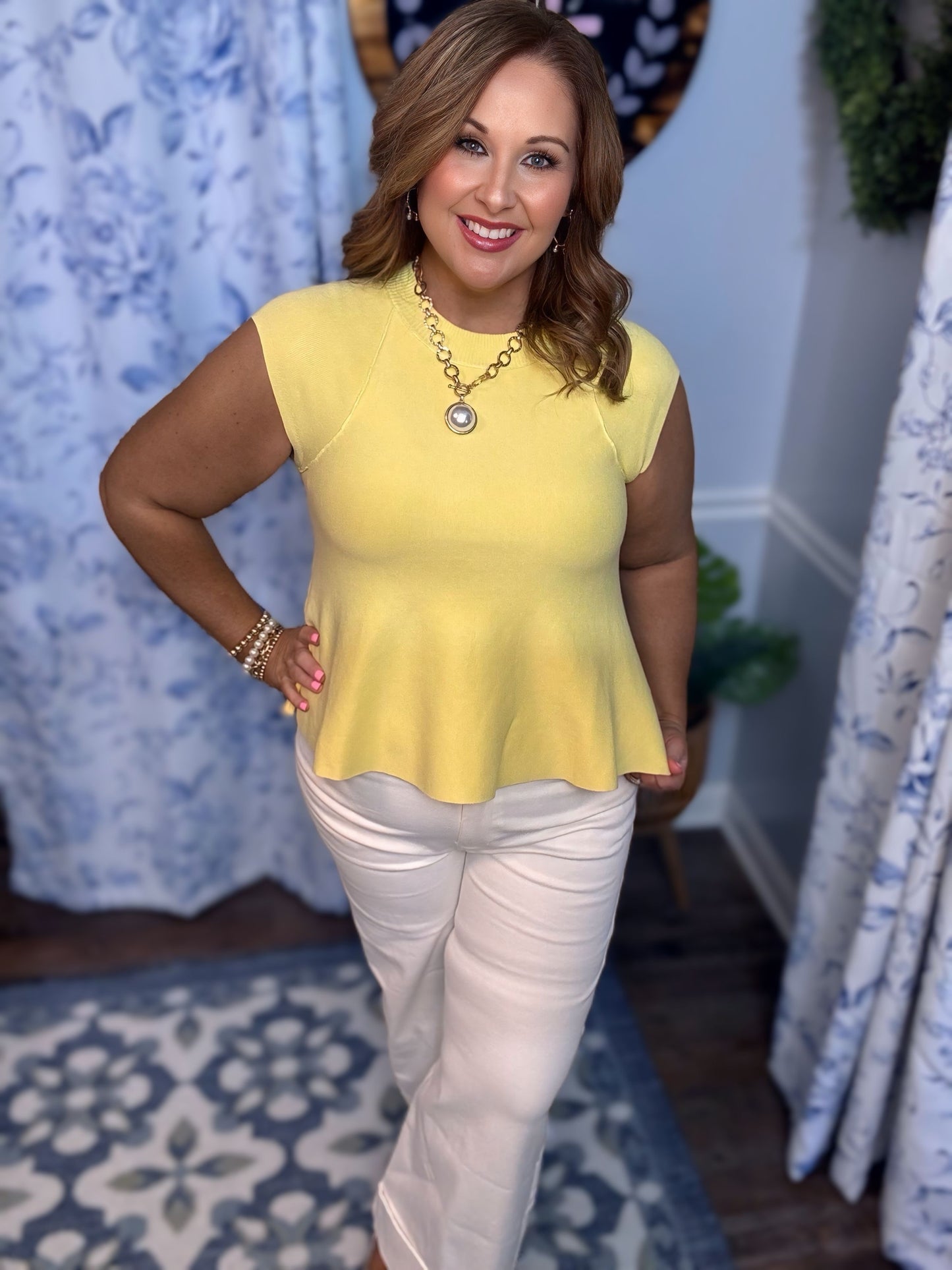 Yellow Entro Knit Peplum Top