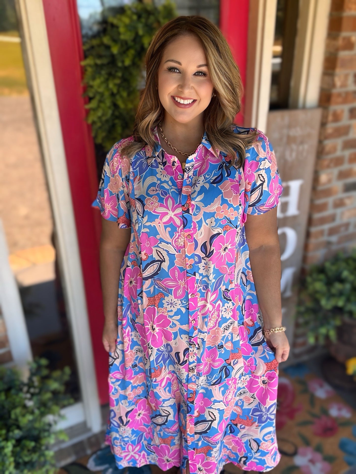 Plus Size Blue Floral MIRABELLE Dress Easel