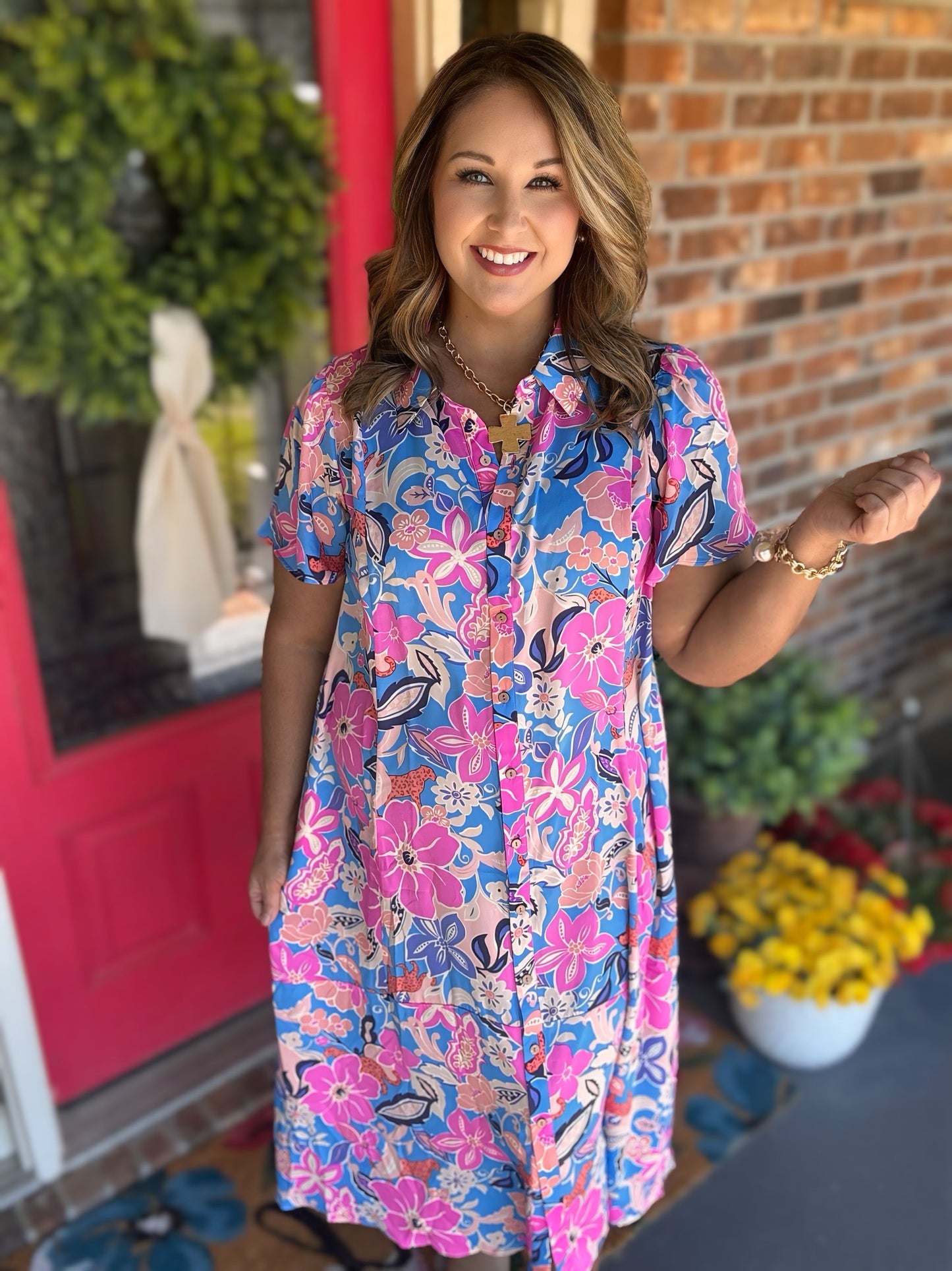 Plus Size Blue Floral MIRABELLE Dress Easel