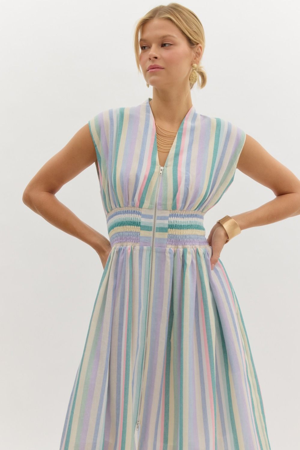 Multicolor Midi Zip Up Dress