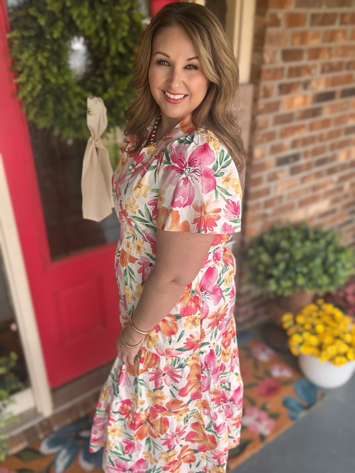 Easel FLORAL PRINTED COTTON POPLIN MAXI DRESS