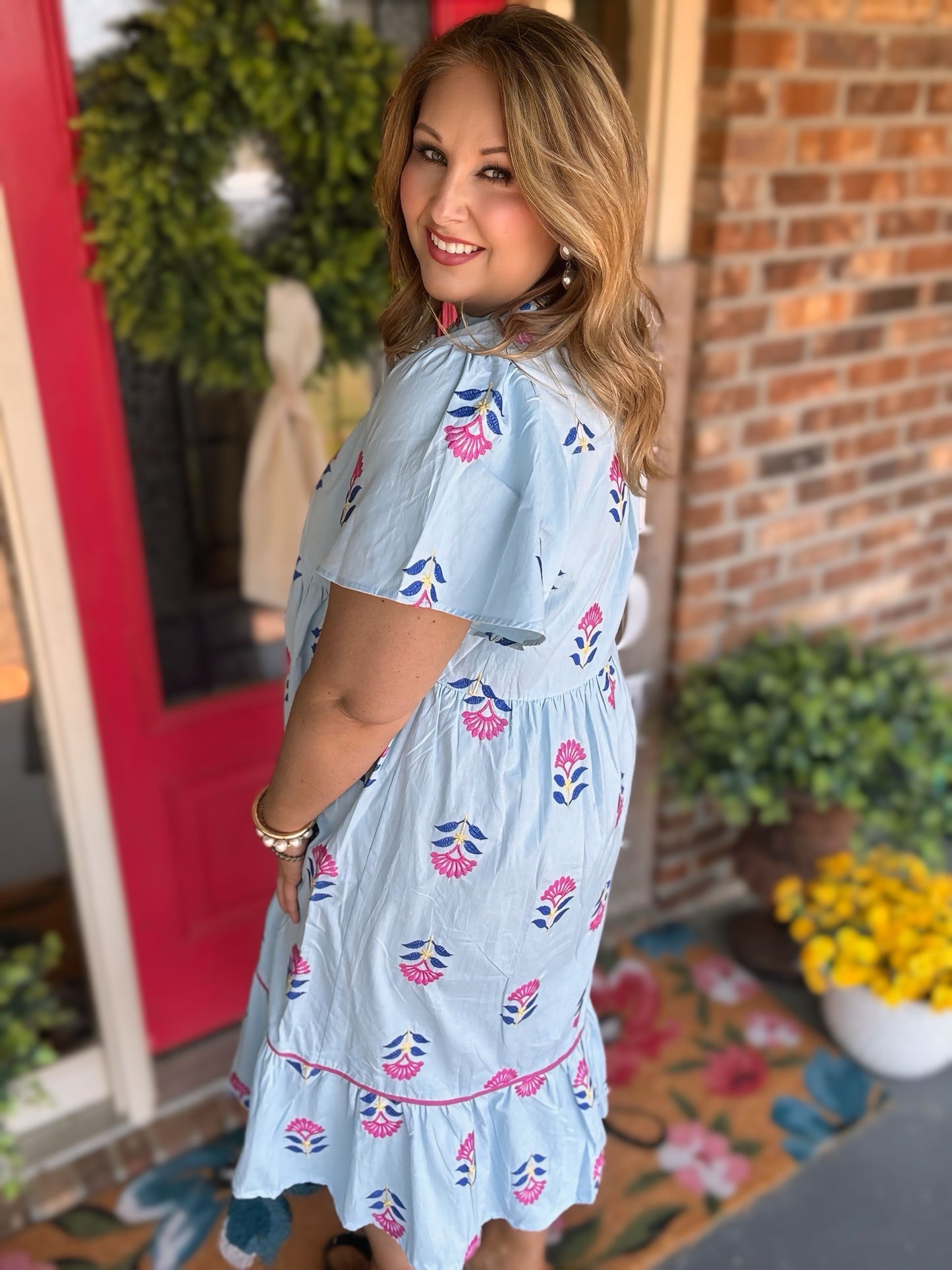 Embroidered Tiered Midi Dress