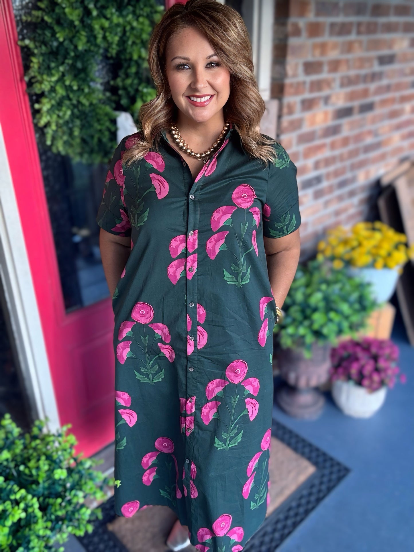 Entro Floral Green Midi Dress
