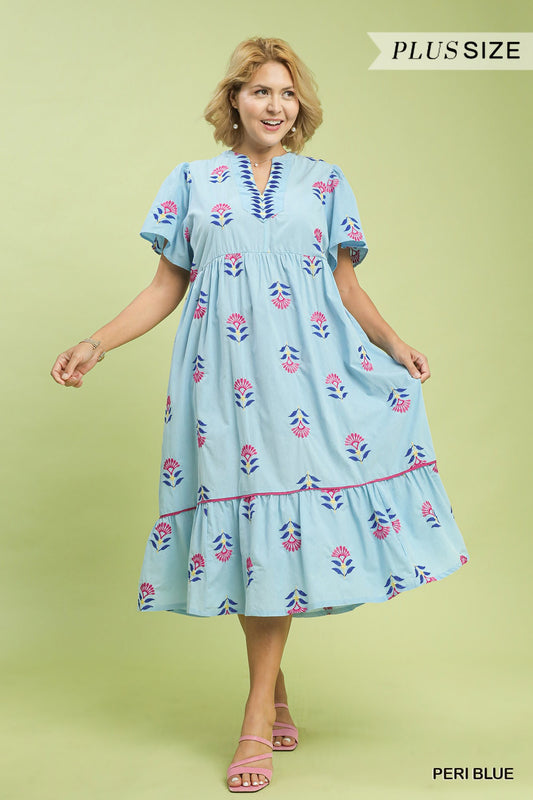 Embroidered Tiered Midi Dress