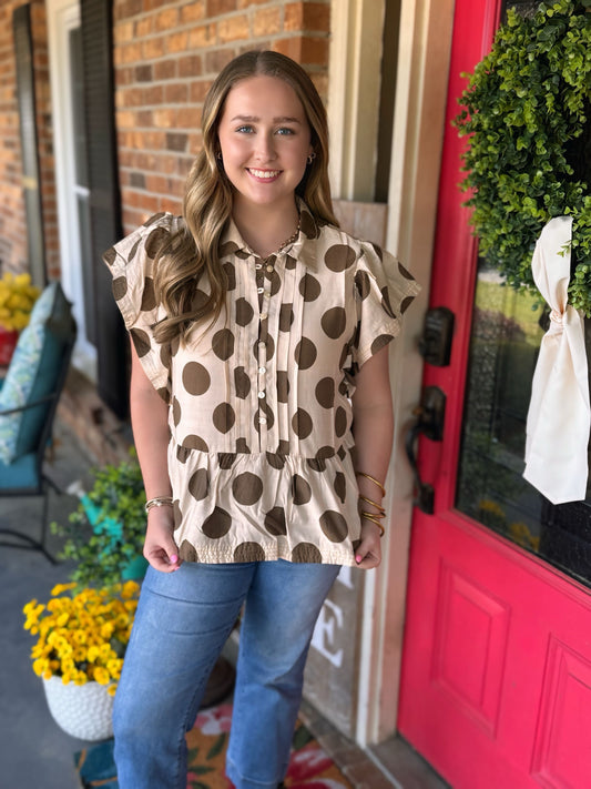 Easel Polka Dot Ruffle Top
