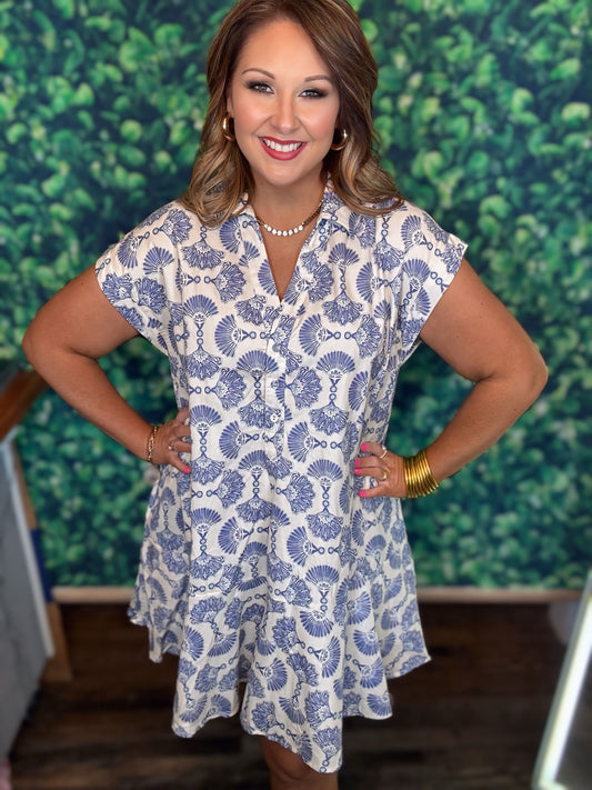 The Blue and Ivory Hampton Mini Dress