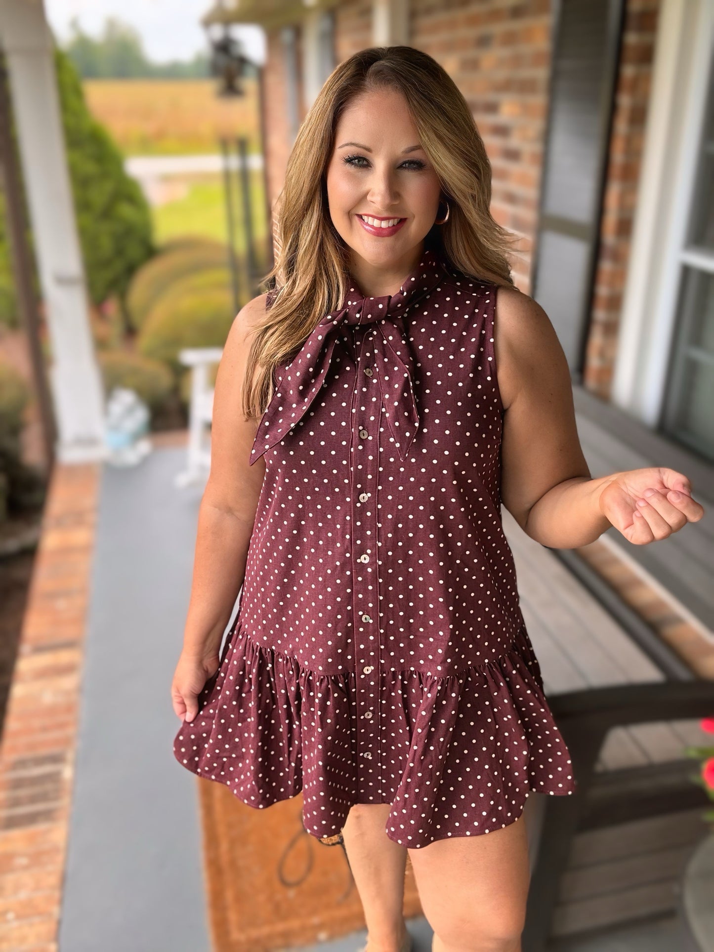 Entro Burgundy Polka Dot Sleeveless Mini Dress