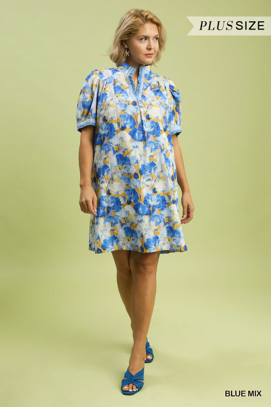 Umgee Plus Size Floral Puff Sleeve Dress