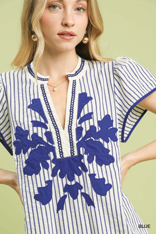 Umgee Stripe Midi Dress Lace Trim