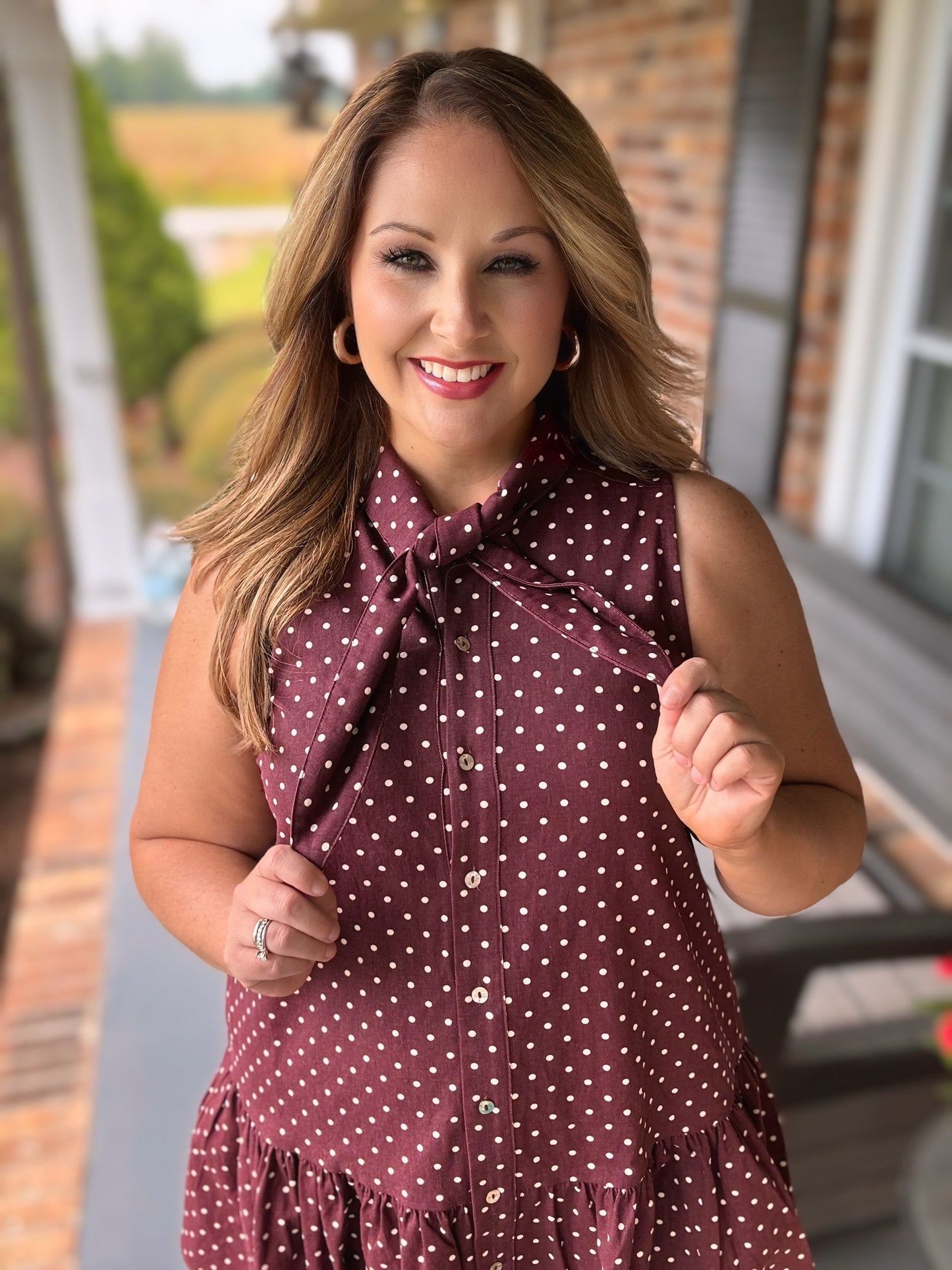 Entro Burgundy Polka Dot Sleeveless Mini Dress
