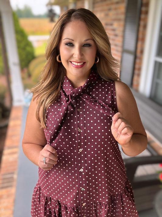 Entro Burgundy Polka Dot Sleeveless Mini Dress
