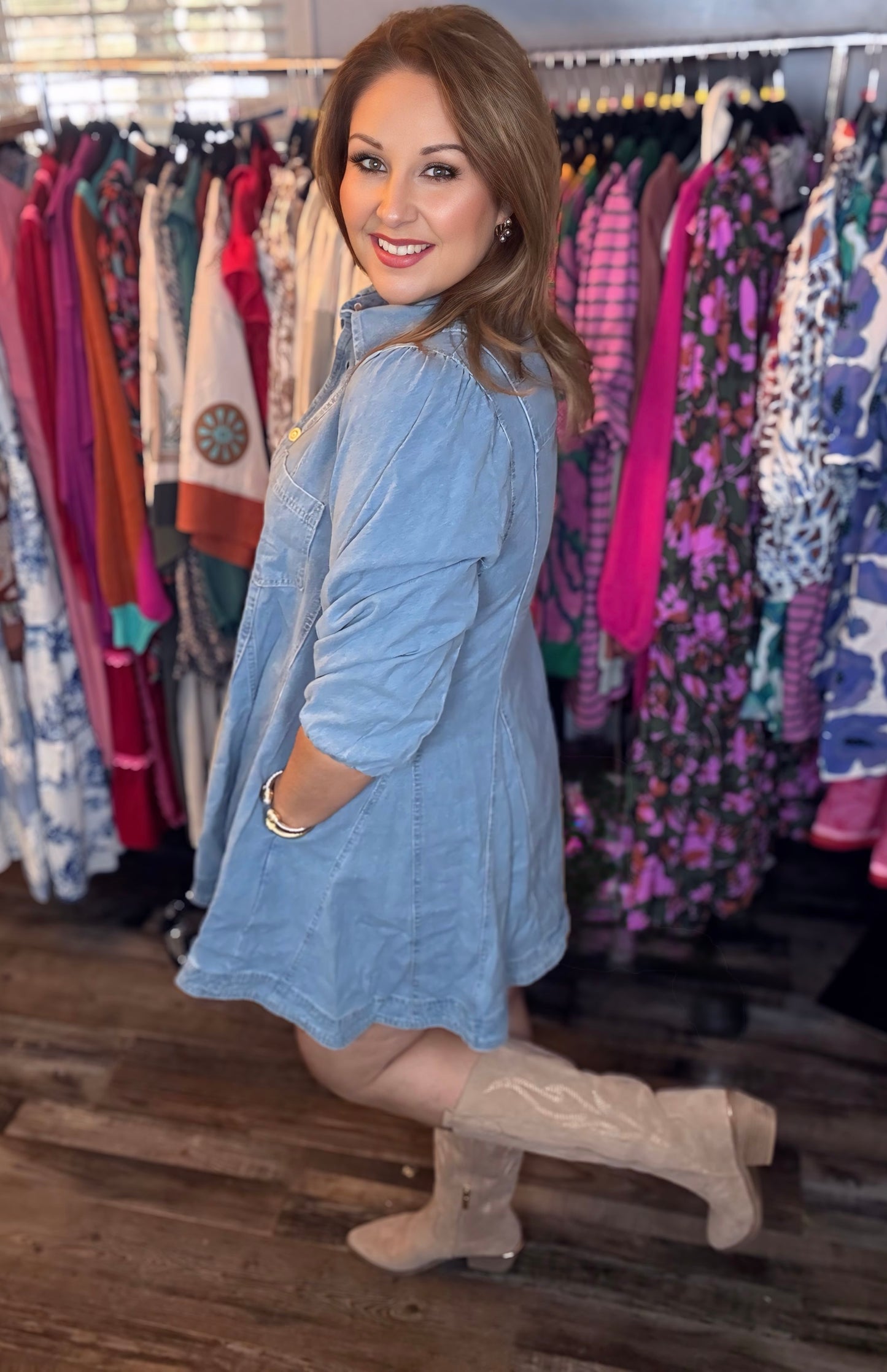 Denim Collared Button Down Dress