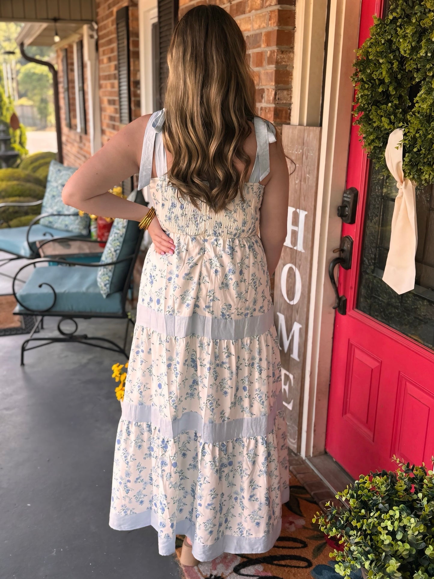 Floral Printed Maxi Shoulder Tie Dress