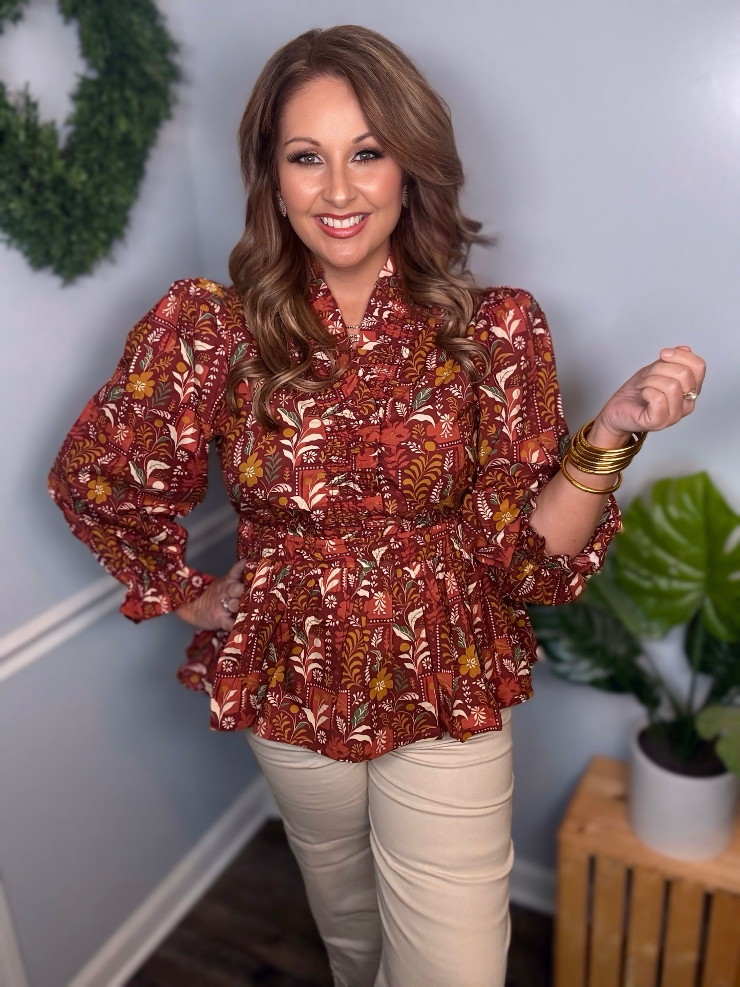 Mix Floral Ruffle Peplum Blouse