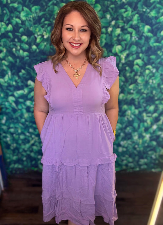 Lavender V-neck midi dress