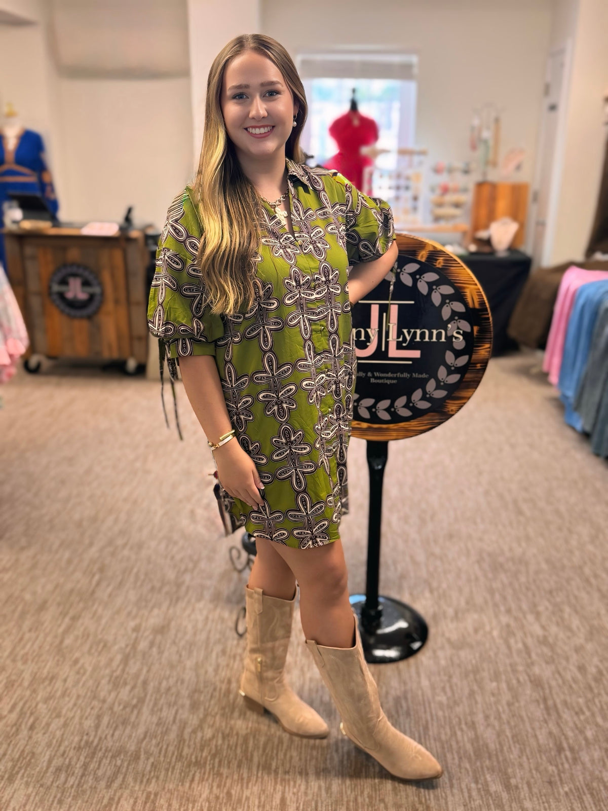 Entro Martini Olive Printed Mini Dress in
