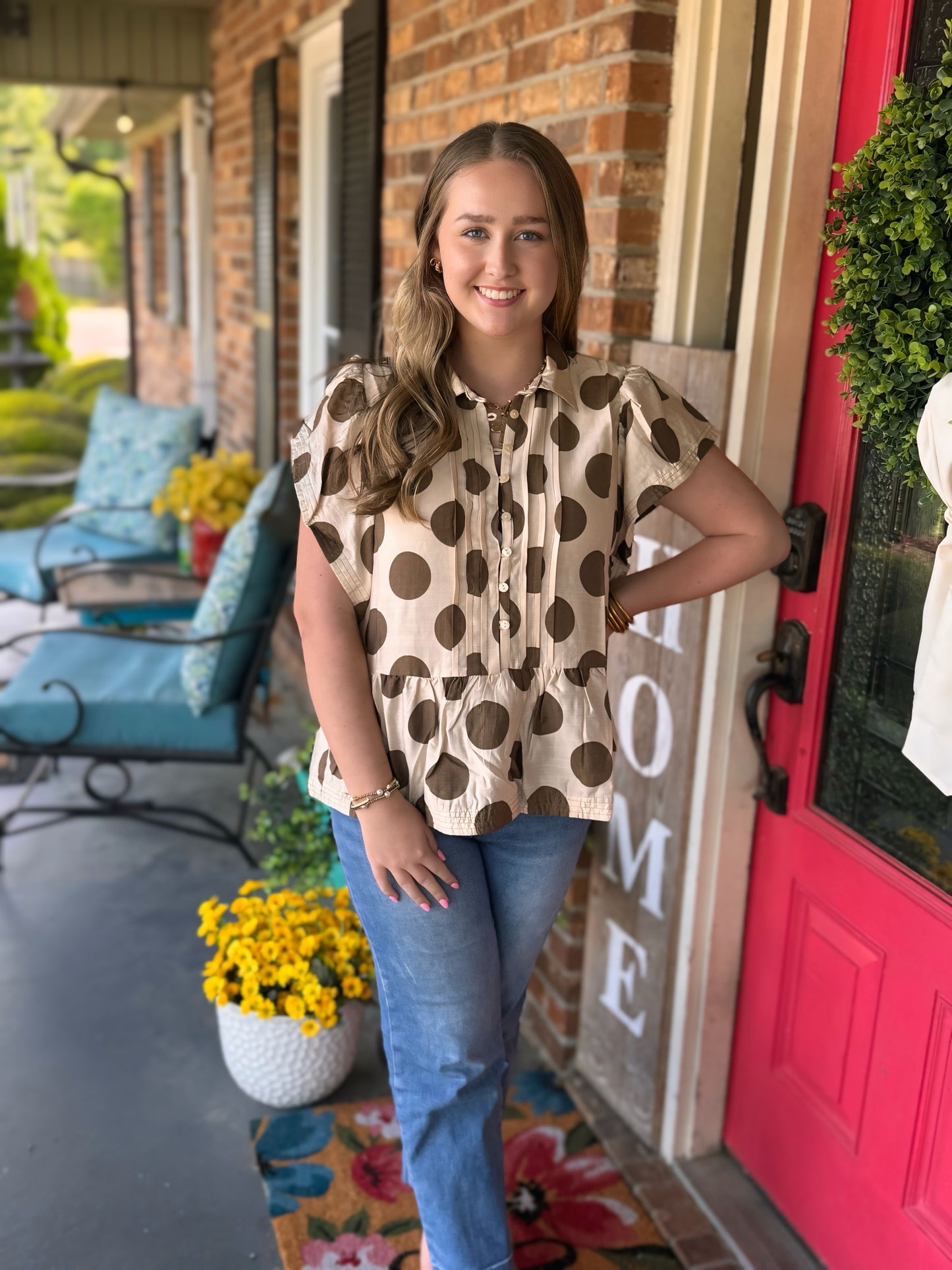 Easel Polka Dot Ruffle Top