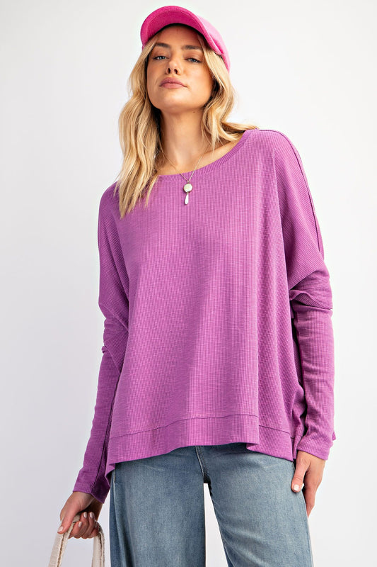 RIB KNIT OVERSIZED TOP- ORCHID