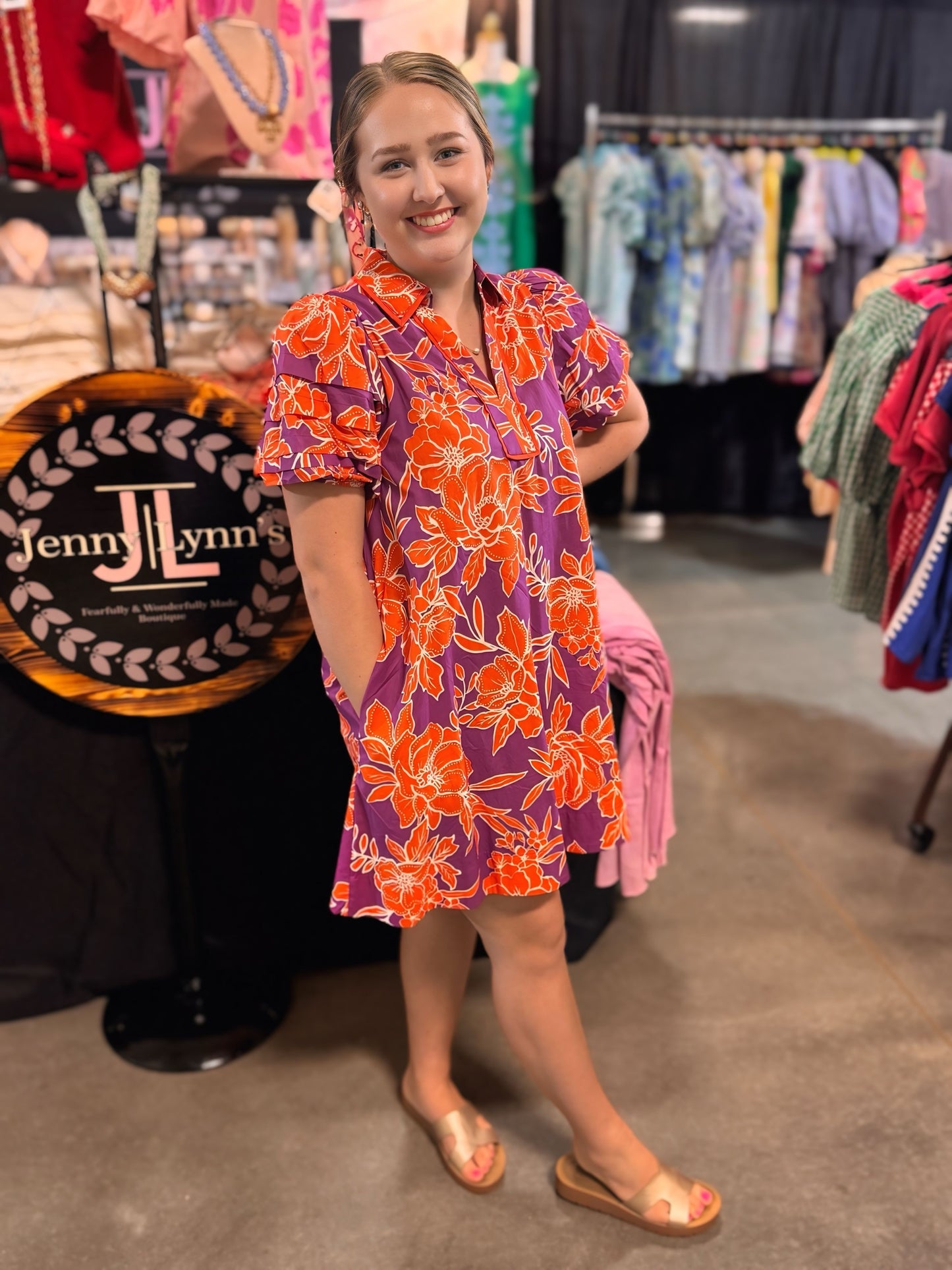 Entro Plum/Orange Floral Mini Dress