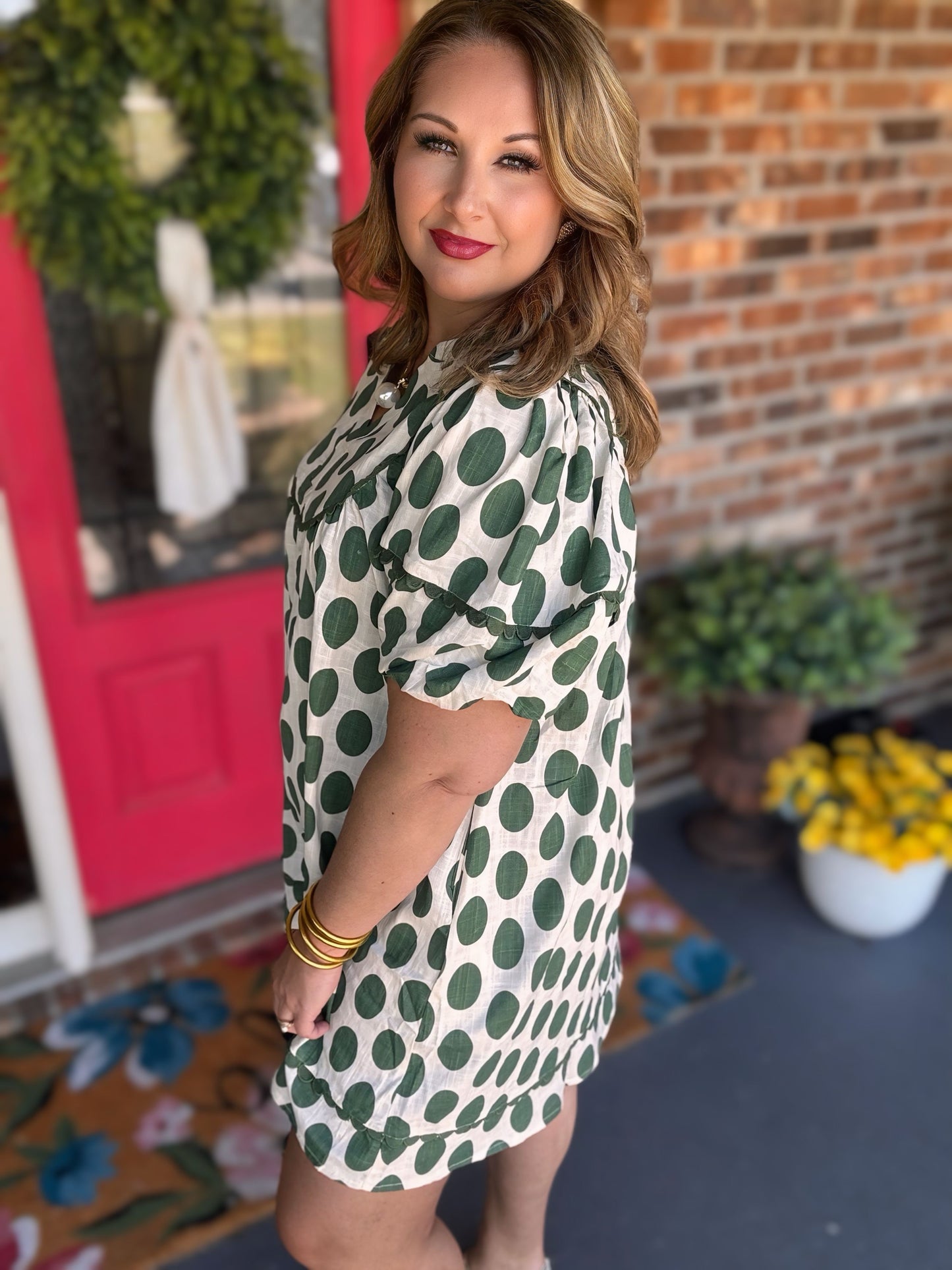 Easel Sage POLKA DOTS LINEN MINI DRESS
