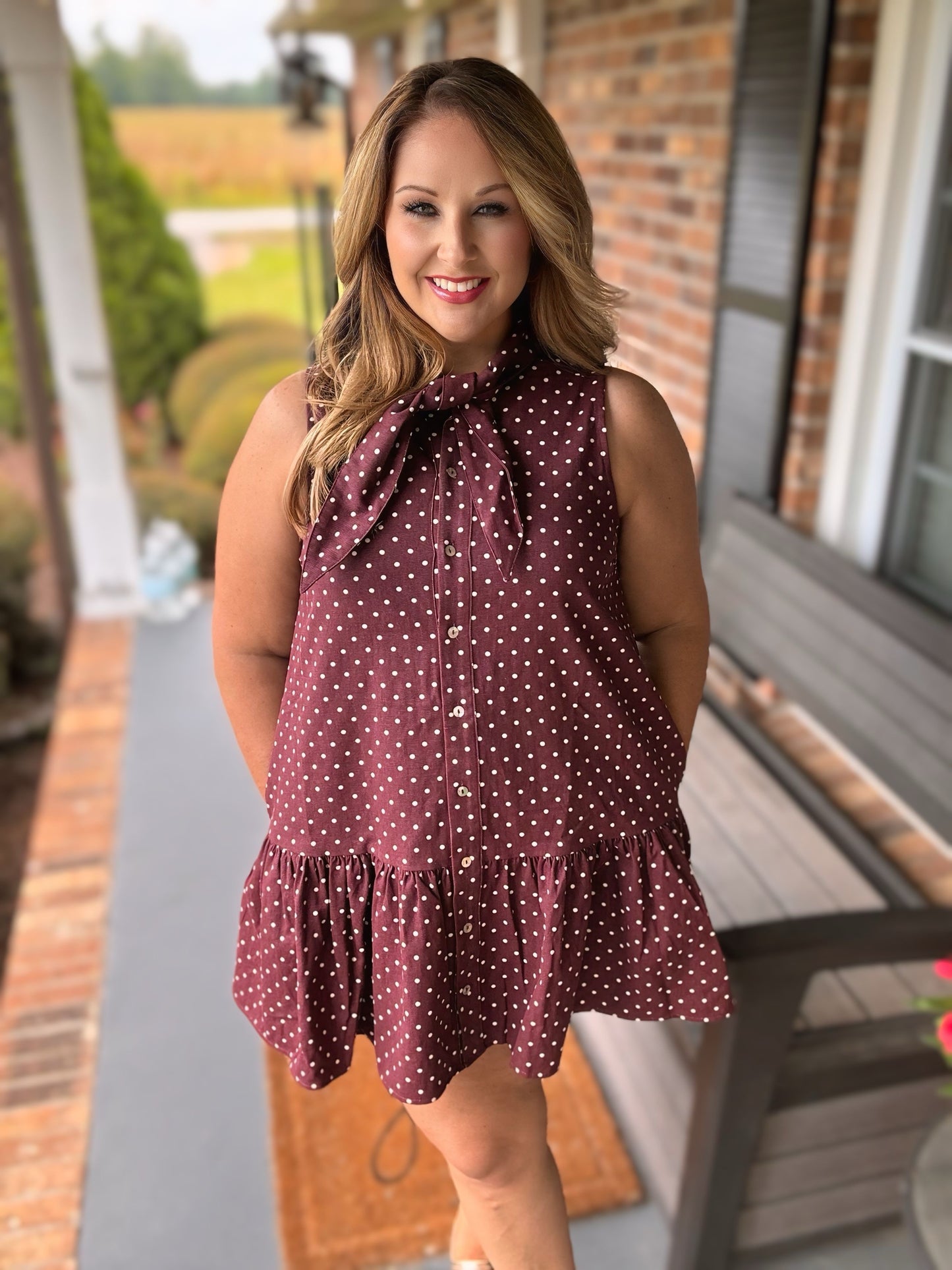 Entro Burgundy Polka Dot Sleeveless Mini Dress