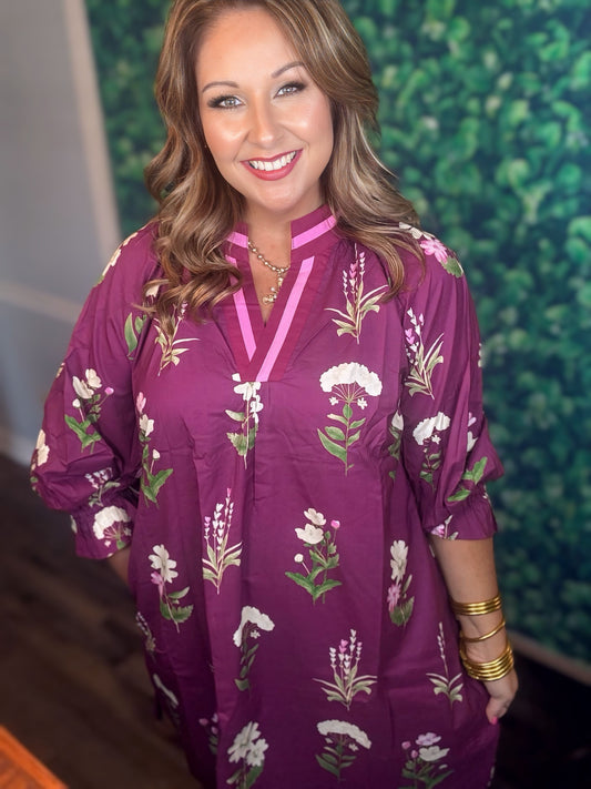 Floral Tunic Dress- Berry
