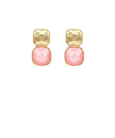 Stone & Metal Double Square Earrings