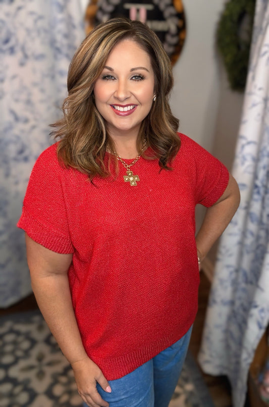 PLUS CENTER SEAM SHORT SLEEVE SWEATER