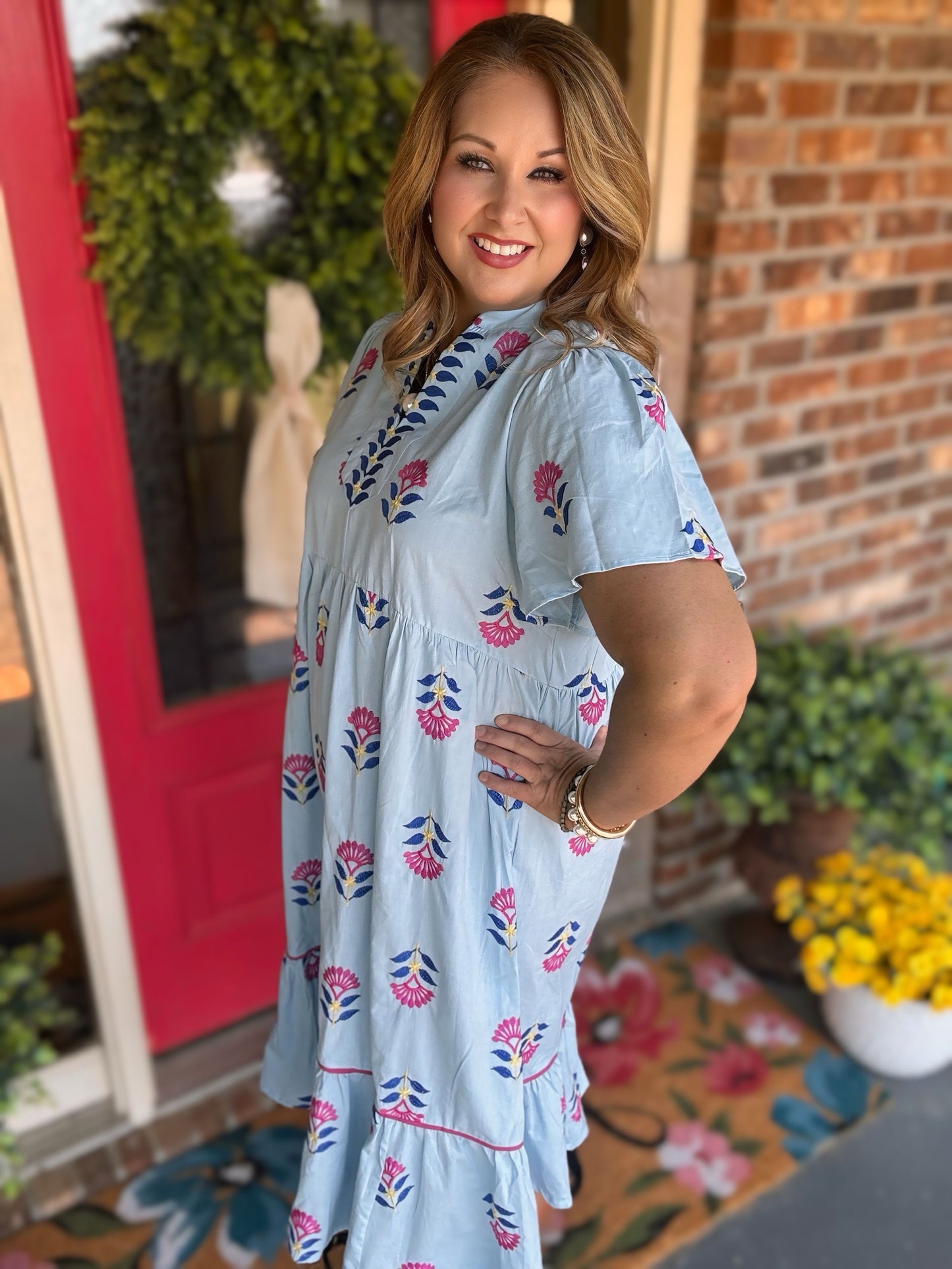 Embroidered Tiered Midi Dress