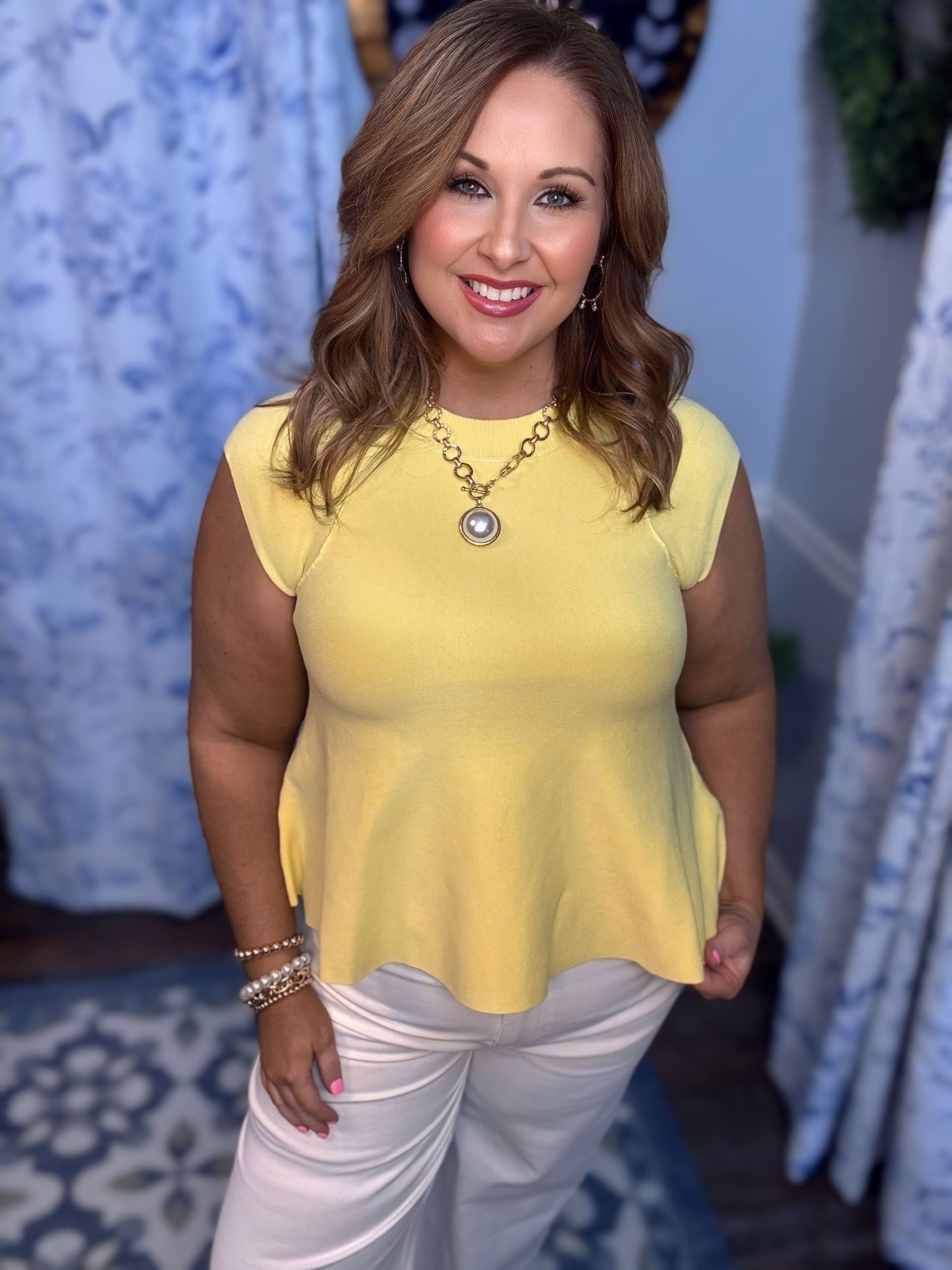 Yellow Entro Knit Peplum Top