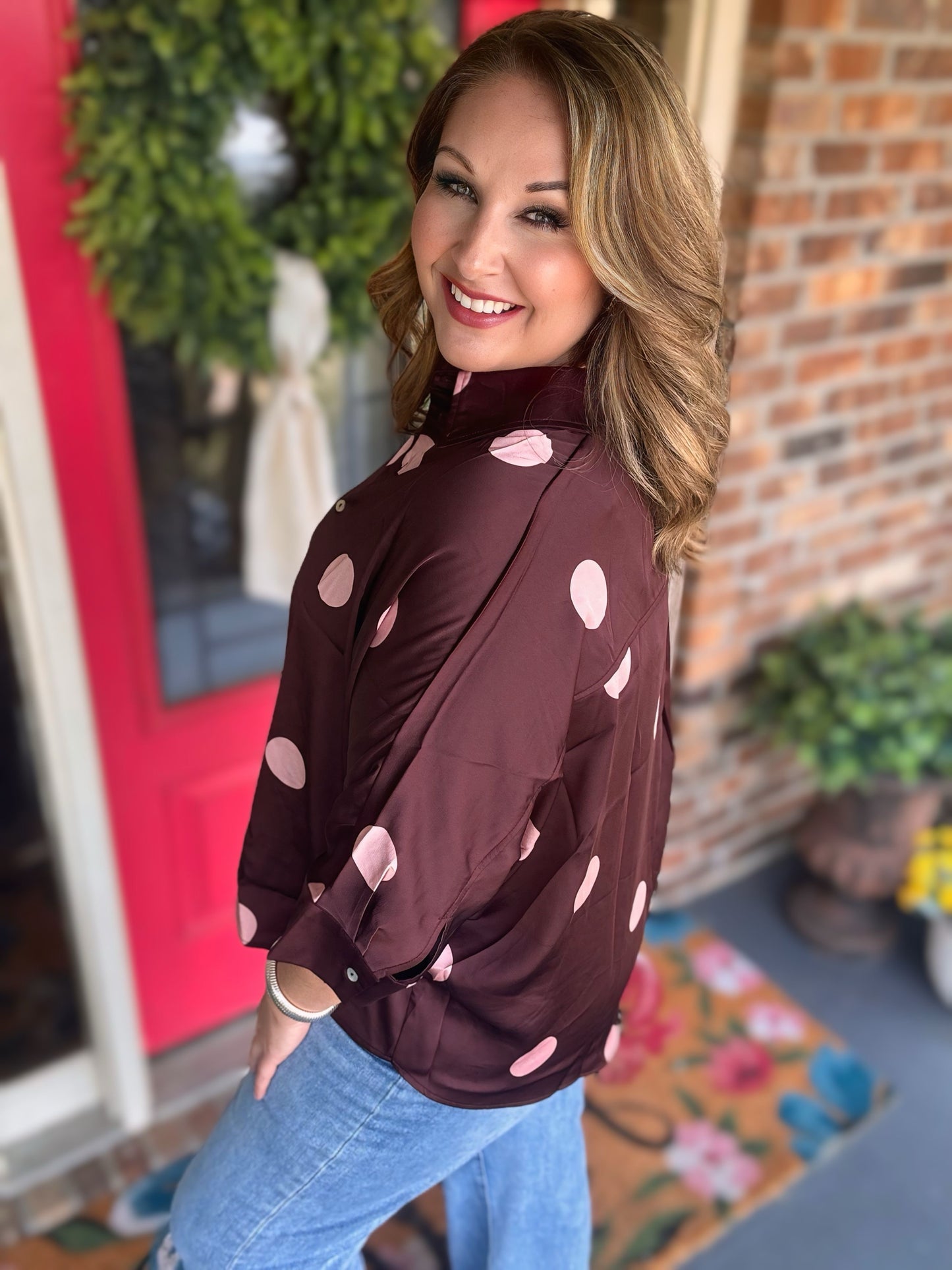 Entro Button Up Polka Dot Top