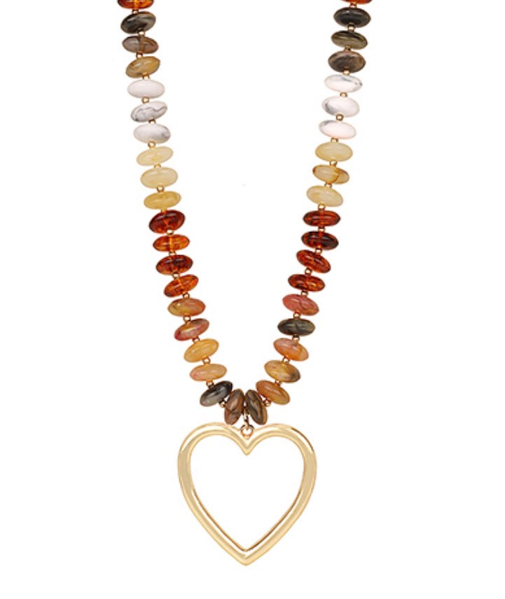 Marble Bead Heart Pendant Necklace