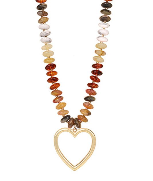 Marble Bead Heart Pendant Necklace