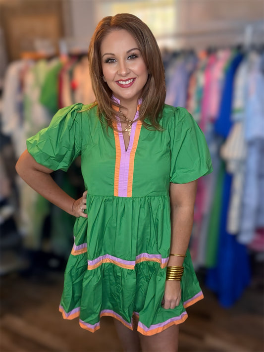 Green Bubble Sleeve Dress