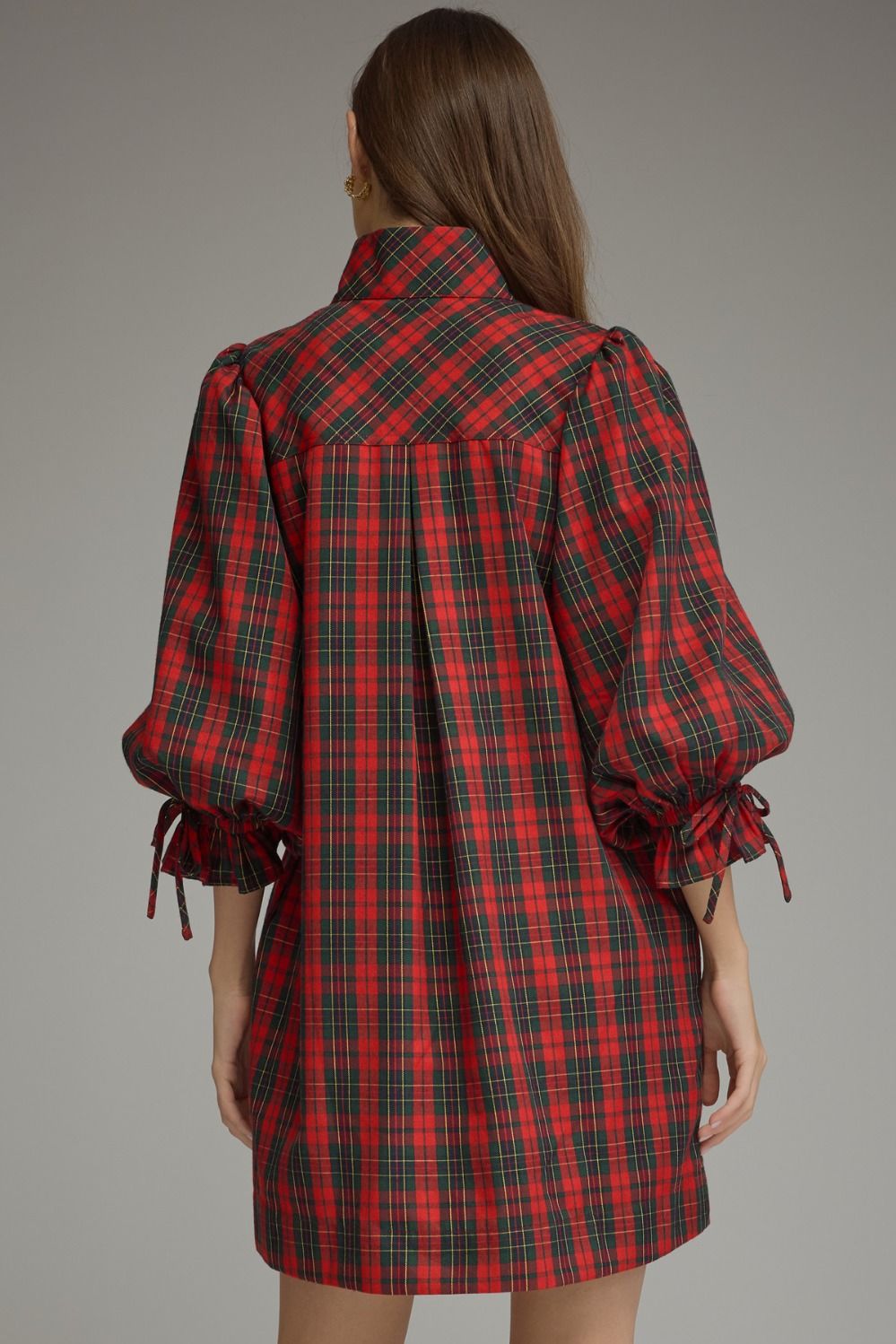 Entro Holiday Plaid Balloon Sleeve Mini Dress – Red
