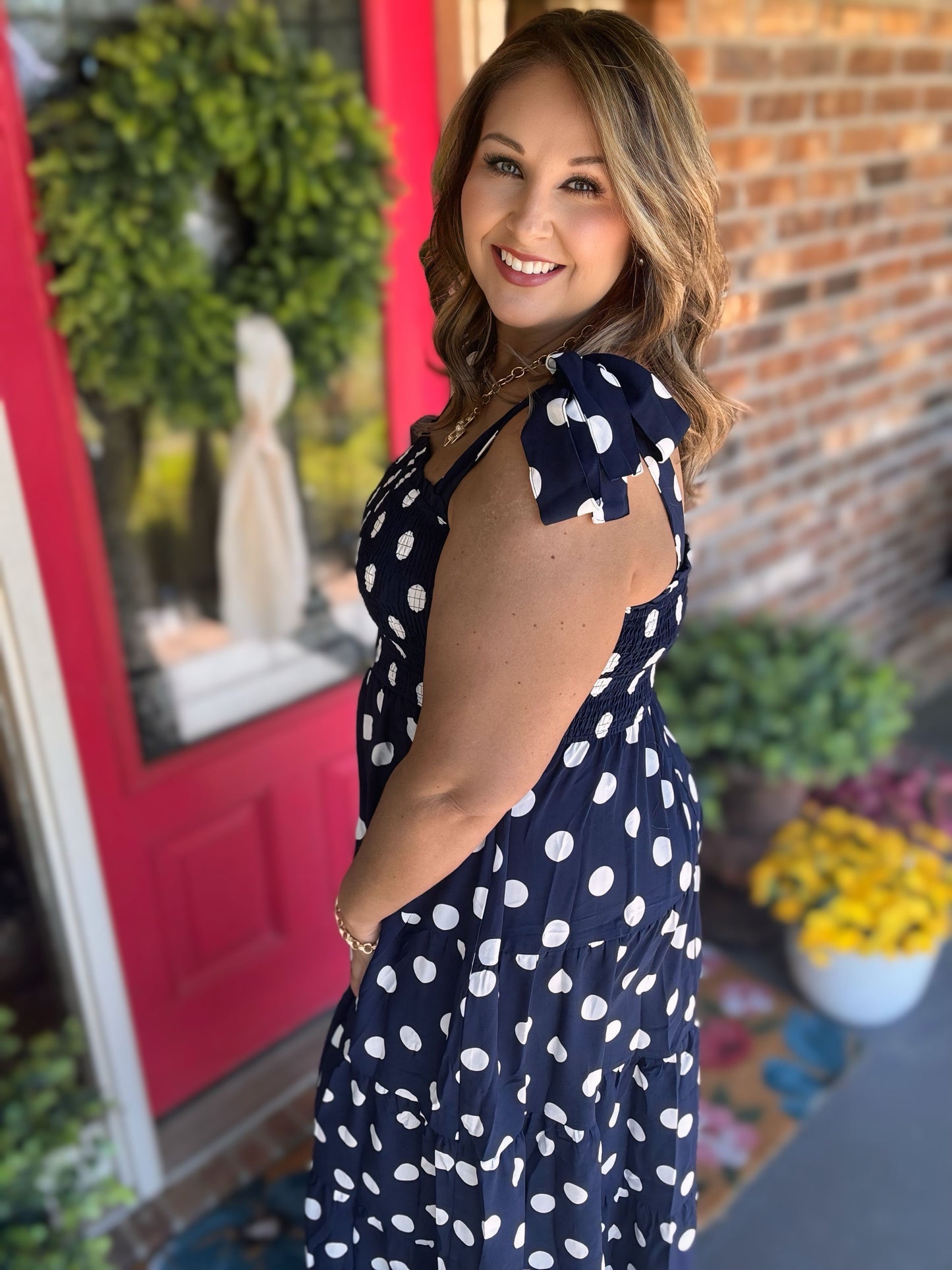 Navy Polka Dot Midi Dress