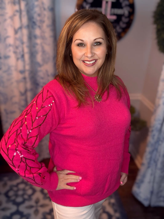Pink Sequin Sleeve Sweater Top