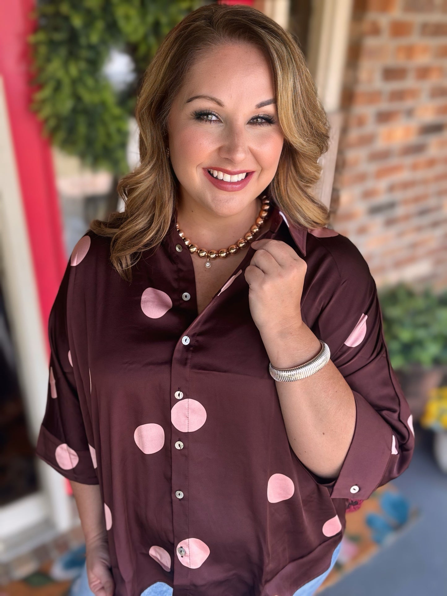 Entro Button Up Polka Dot Top