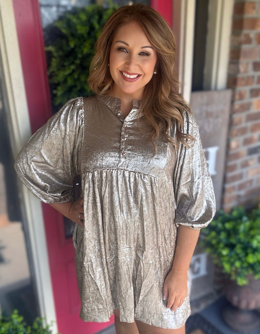 Metallic Babydoll Mini Dress