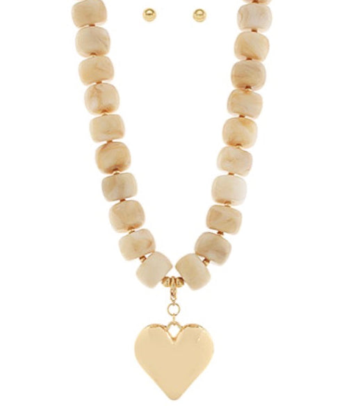 Bold Heart & Acrylic Ball Necklace Set