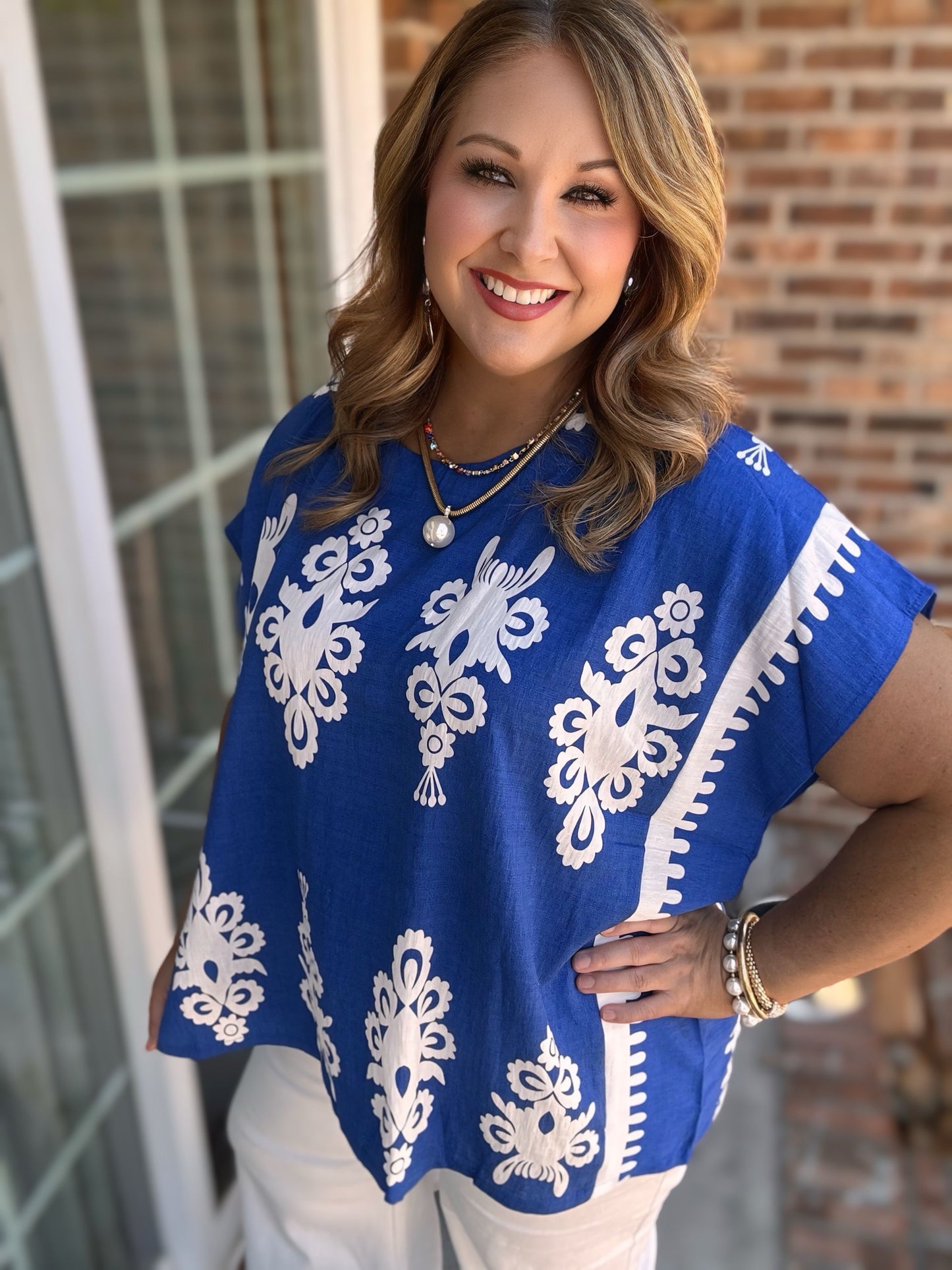Cobalt Blue Boarder Print Top