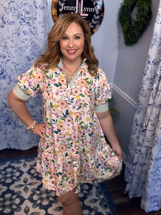 Umgee Plus Floral Ruffle Collar  Babydoll Dress