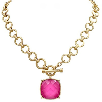 Catalina Fuchsia Big Stone Pendant Necklace Set